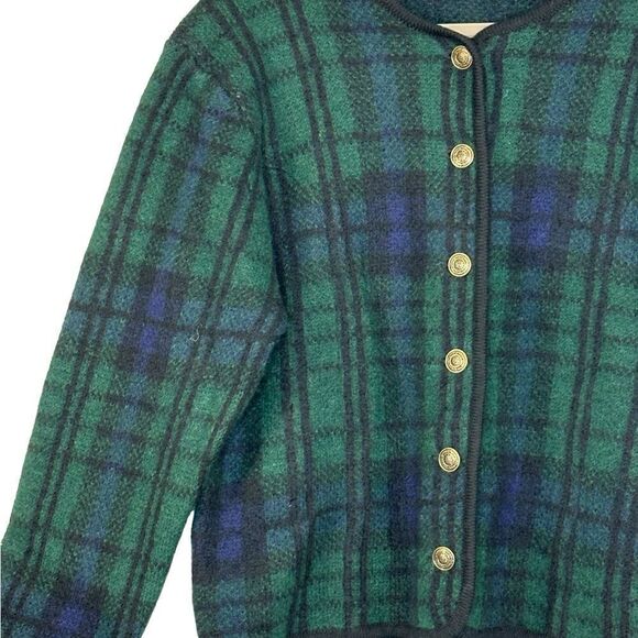 Vintage Green Wool Tartan Cardigan | Size L - Picture 4 of 7